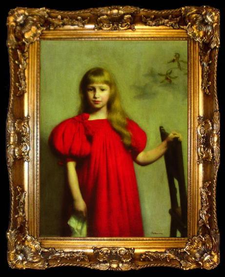 framed  Pankiewicz, Jozef Portrait of a girl in a red dress, ta009-2
